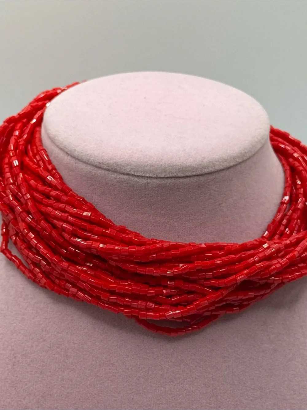 Vintage Red Multi-Strand Seed Bead Necklace - Women Jewelry